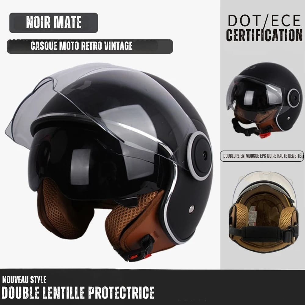 Casque Moto Retro Vintage Blanc  |  Double Visière