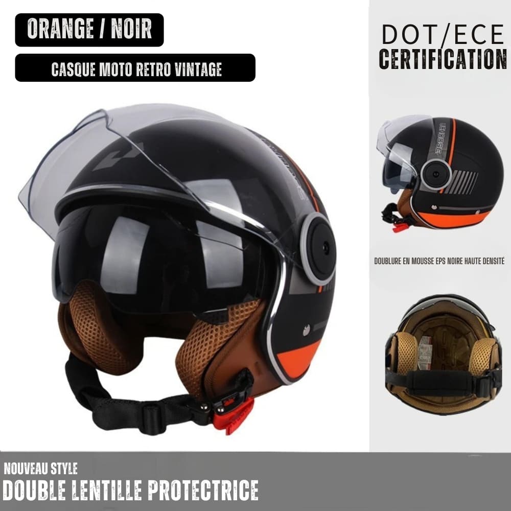 Casque Moto Retro Vintage Blanc  |  Double Visière