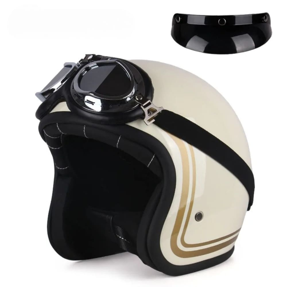 Casque Jet | Retro Vintage | casque moto Cuir Synthétique avec Lunette