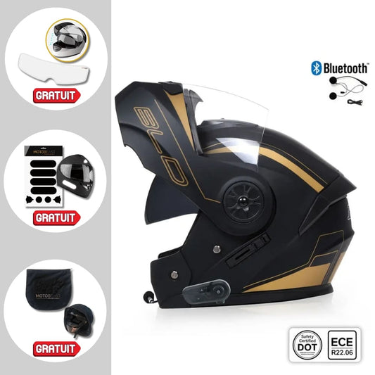 Casque moto Modulable Bluetooth | Noir-Gold | MotoBeast