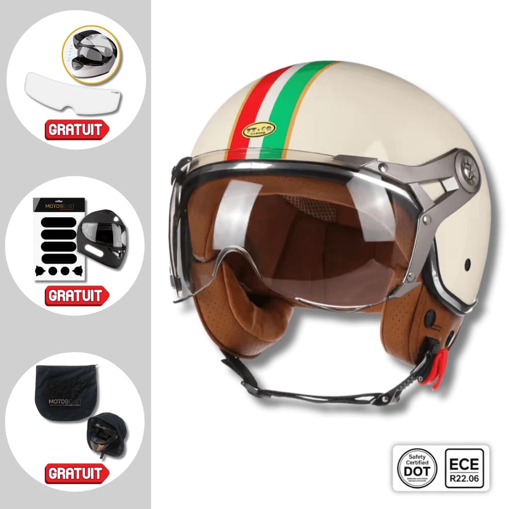 ILM Casque Moto Cross Homme Femme Homologué ECE - Casque Jet Vintage Rétro Scooter Avec Visière, Gris, L