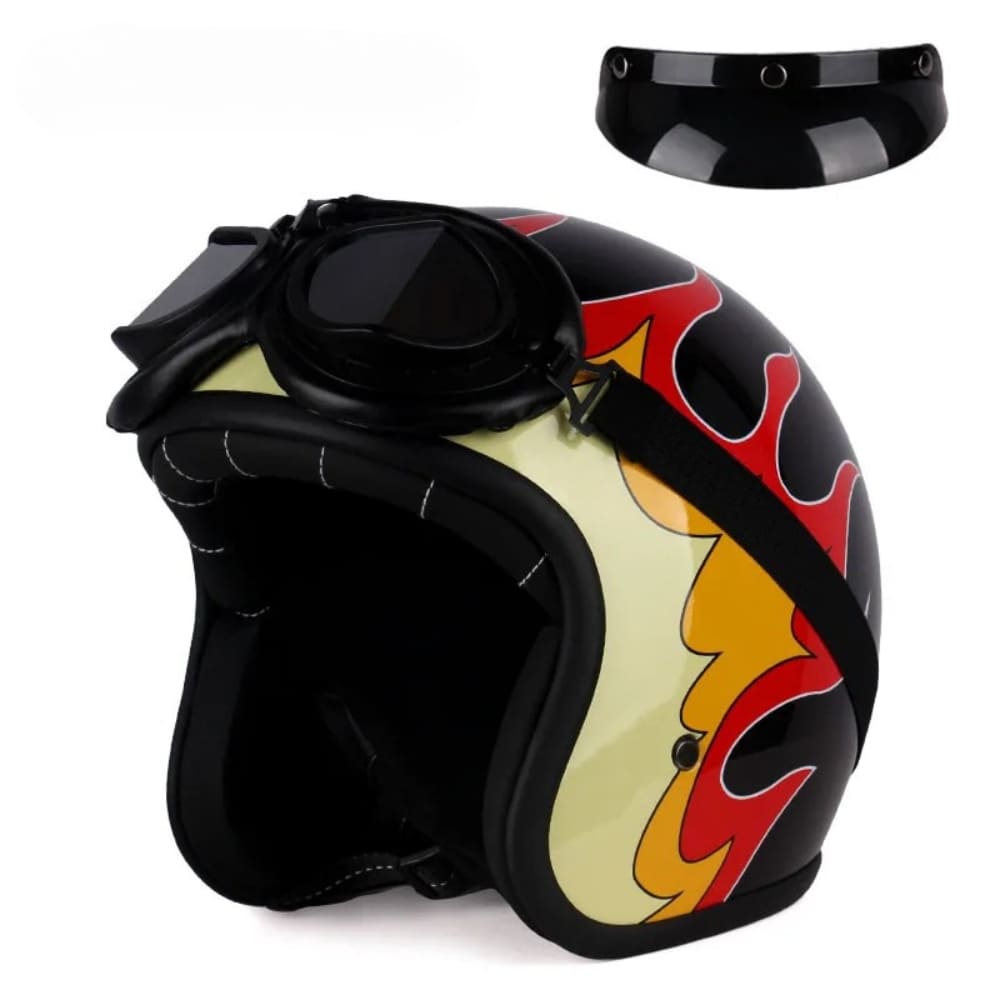 Casque Jet | Retro Vintage | casque moto Cuir Synthétique avec Lunette