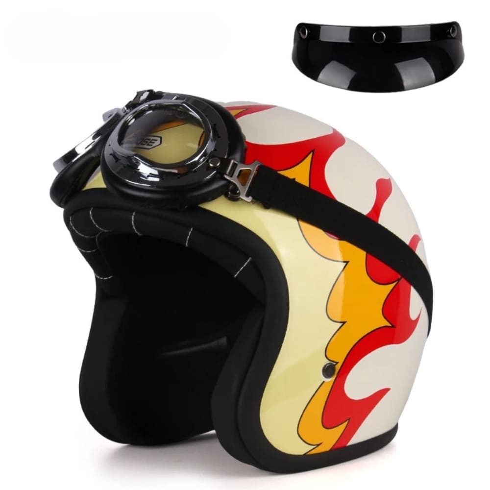 Casque Jet | Retro Vintage | casque moto Cuir Synthétique avec Lunette