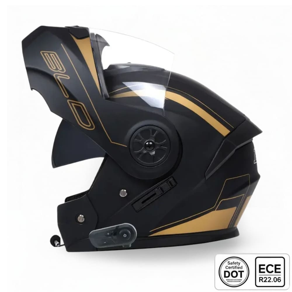 Casque moto Modulable Bluetooth | Noir-Gold | MotoBeast