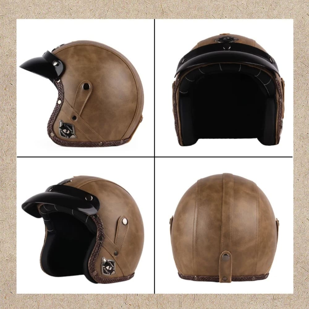 Casque Jet | Retro Vintage | casque moto Cuir Synthétique avec Lunette