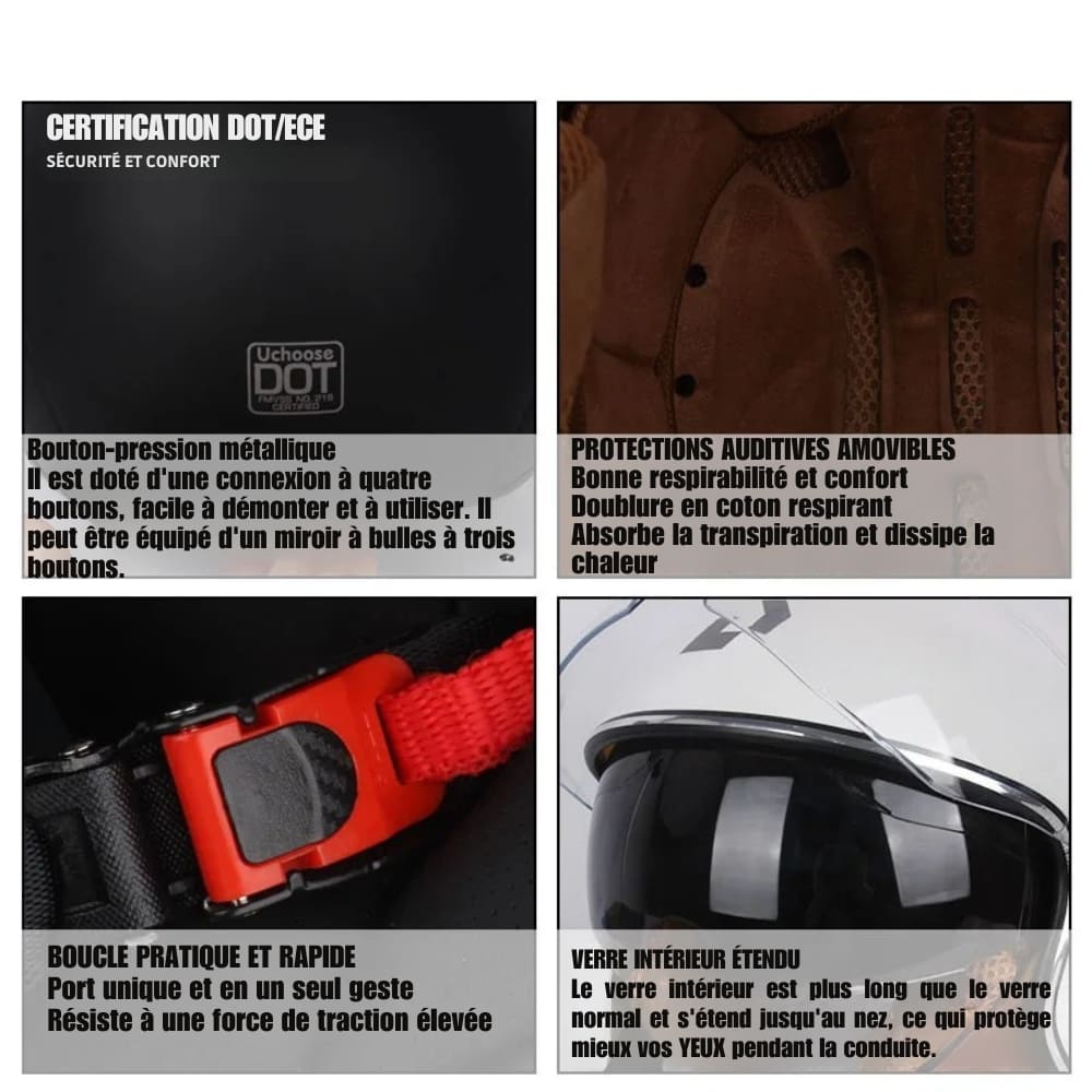 Casque Moto Retro Vintage Blanc  |  Double Visière