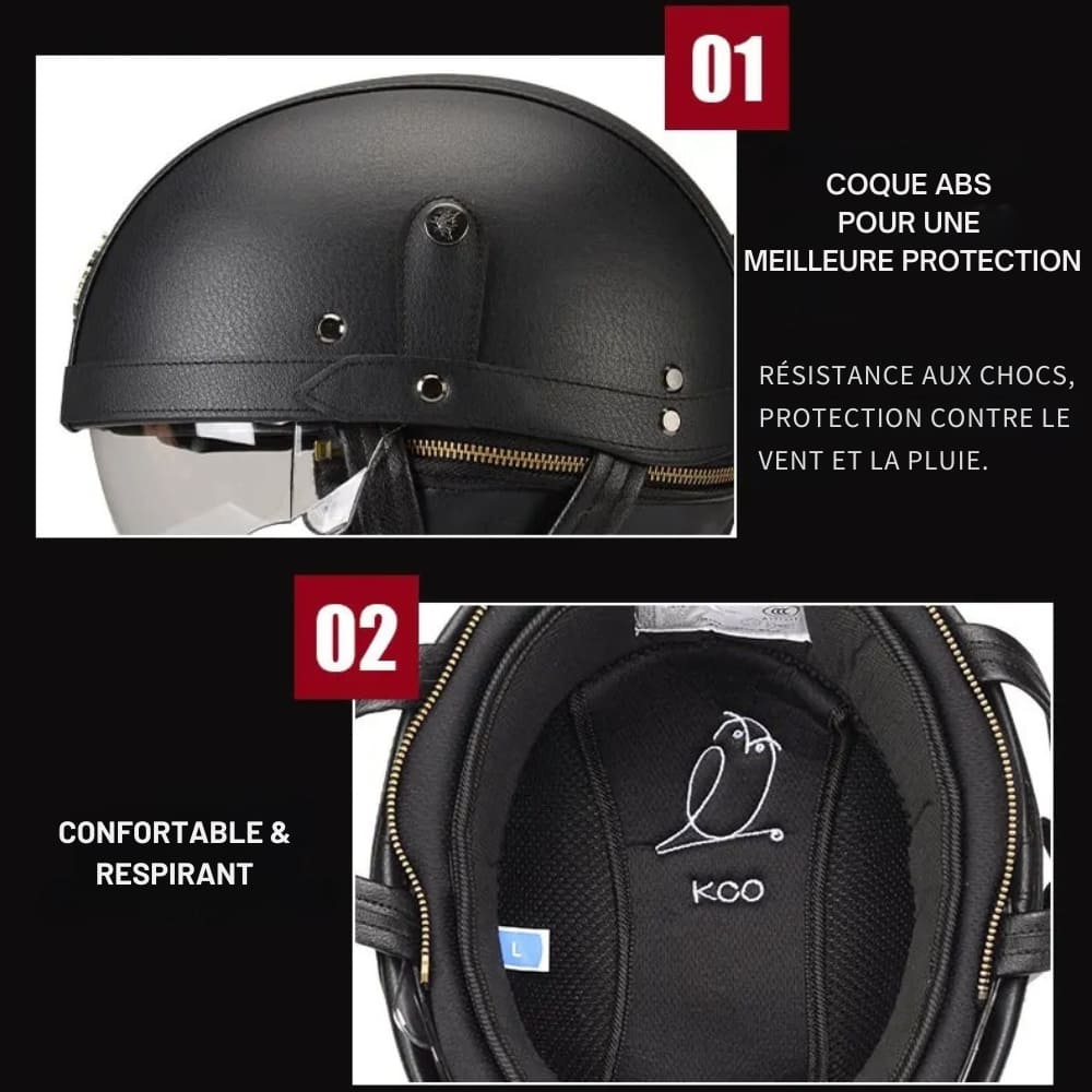 Casque moto Vintage avec Lunette | Livraison Gratuite | 3 CADEAUX OFFERT