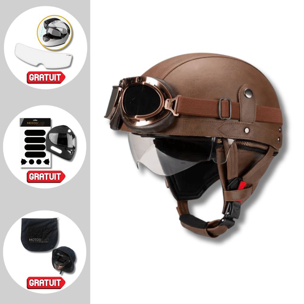 Casque moto Vintage avec Lunette | Livraison Gratuite | 3 CADEAUX OFFERT