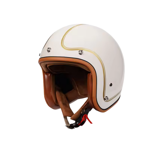 Casque Jet moto Blanc & Doré | Cuir Synthétique