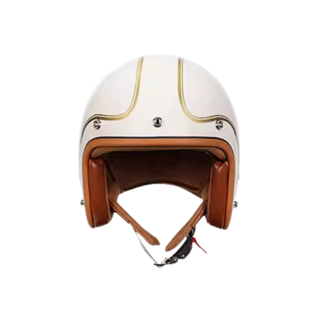 Casque Jet moto Blanc & Doré | Cuir Synthétique