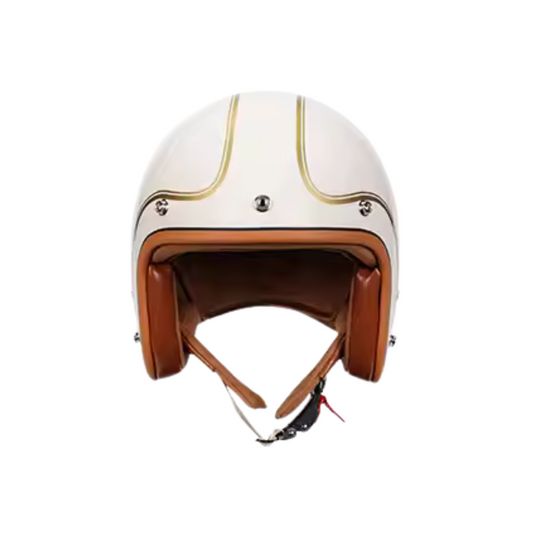 Casque Jet moto Blanc & Doré | Cuir Synthétique