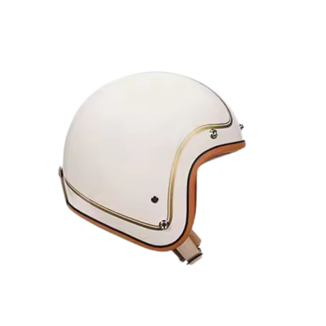Casque Jet moto Blanc & Doré | Cuir Synthétique
