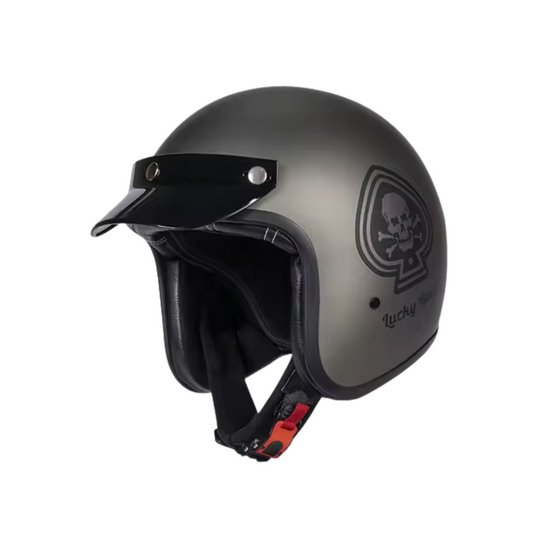 Casque Jet moto Gris " As de Mort " | Cuir Synthétique noir