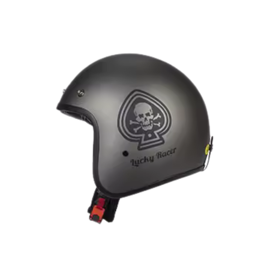 Casque Jet moto Gris " As de Mort " | Cuir Synthétique noir