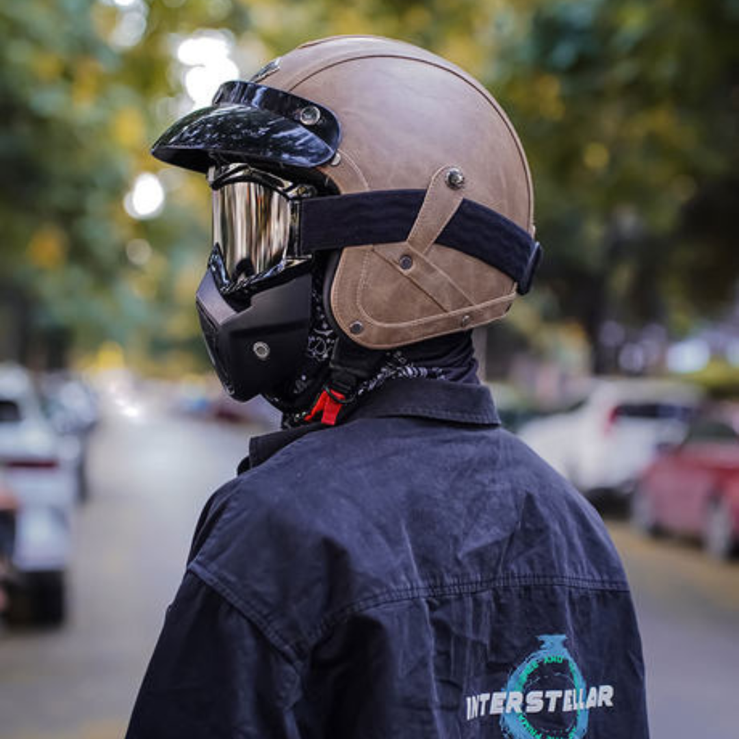 Casque Jet moto Blanc & Doré | Cuir Synthétique