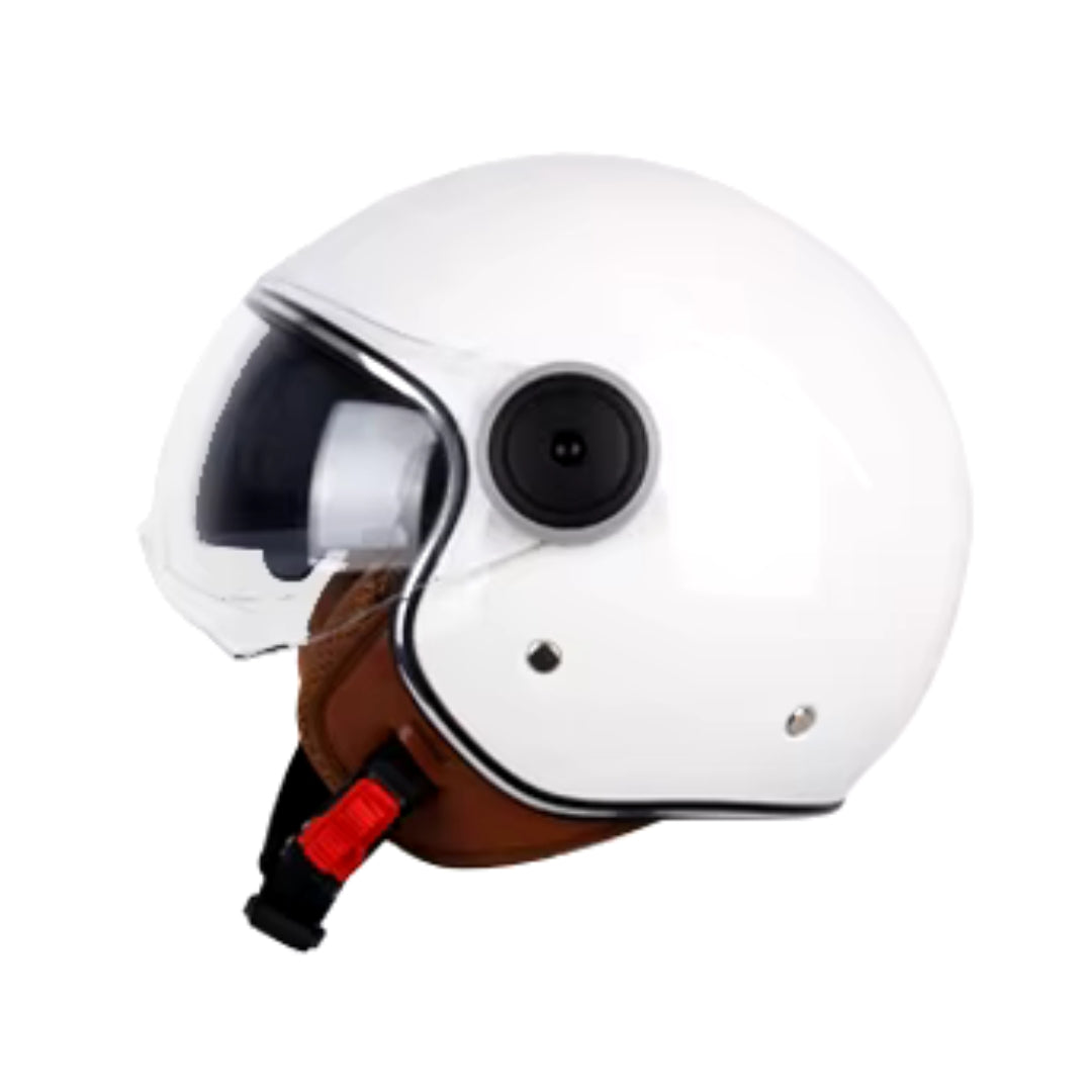 Casque Moto Retro Vintage Blanc  |  Double Visière
