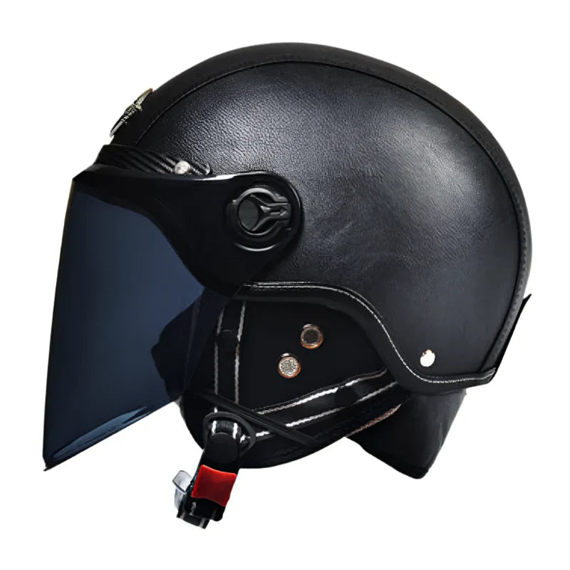 Casque Scooter Retro Vintage | Effet cuir Noir Mate