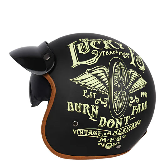 Casque Moto vintage Lucky Route 66 | Face Ouvert  avec Visière