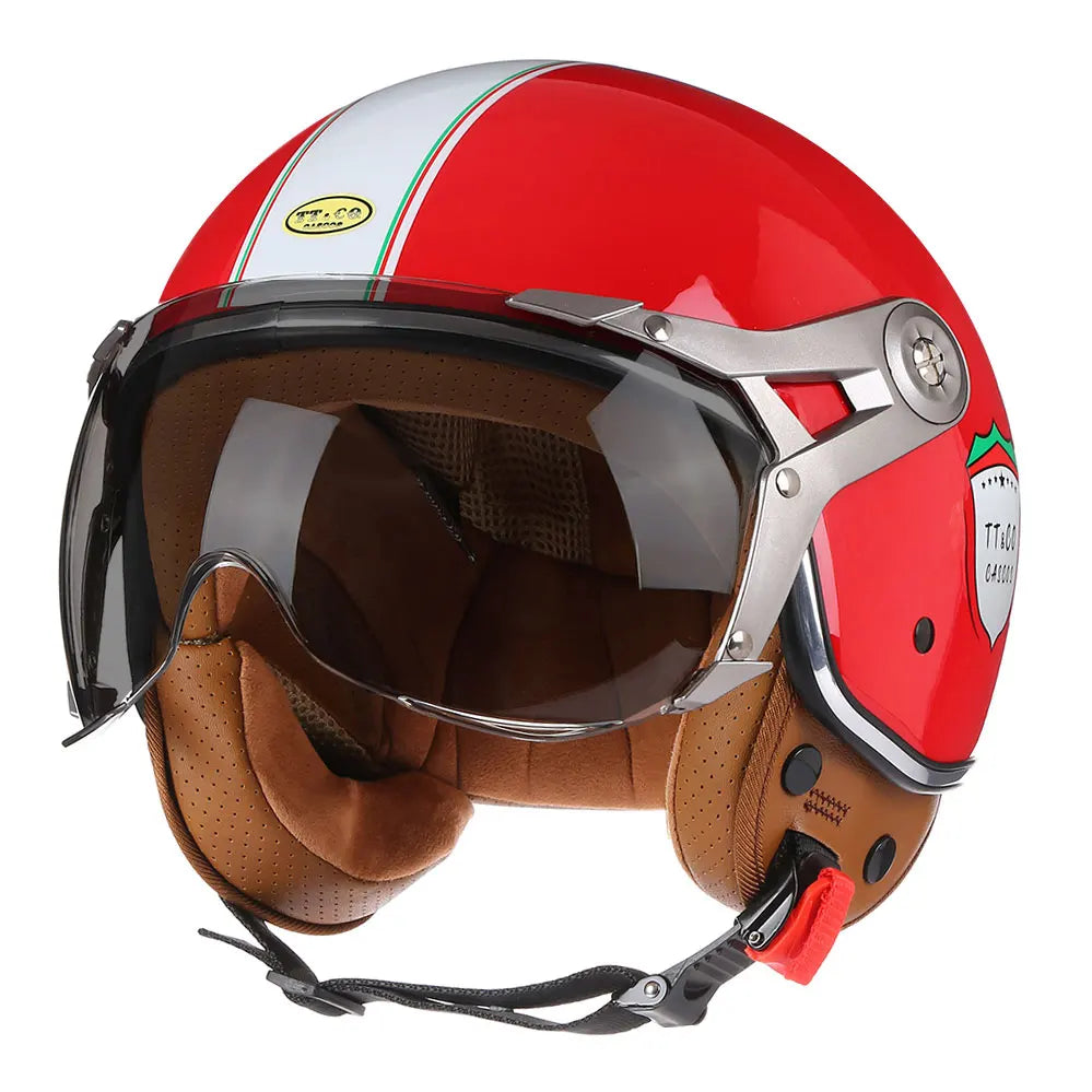 Casque moto Vintage | Visière anti éblouissement | Noir, rouge ou Jaune