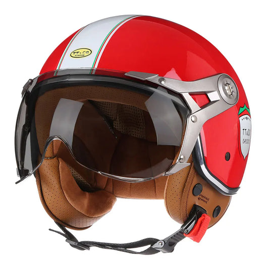 Casque moto Vintage | Visière anti éblouissement | Noir, rouge ou Jaune