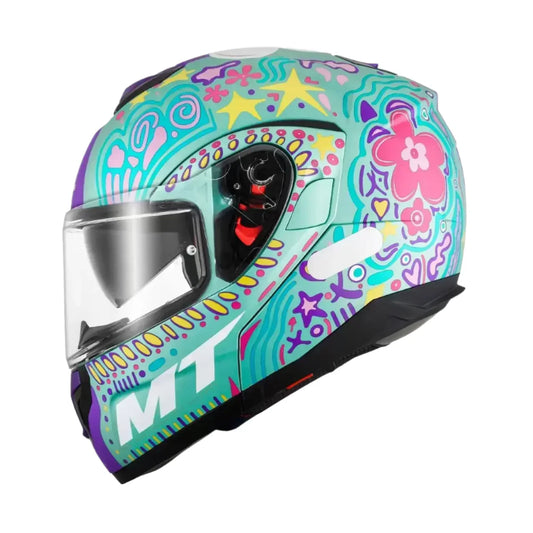 Casque Moto Modulable Femme Bleu Fleur Atom