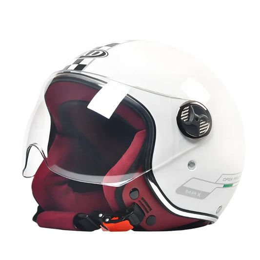 Casque Moto Vintage Femme Blanc/Bordeaux Ultra Confort