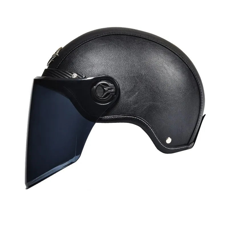 Casque Scooter Retro Vintage | Effet cuir Noir Mate