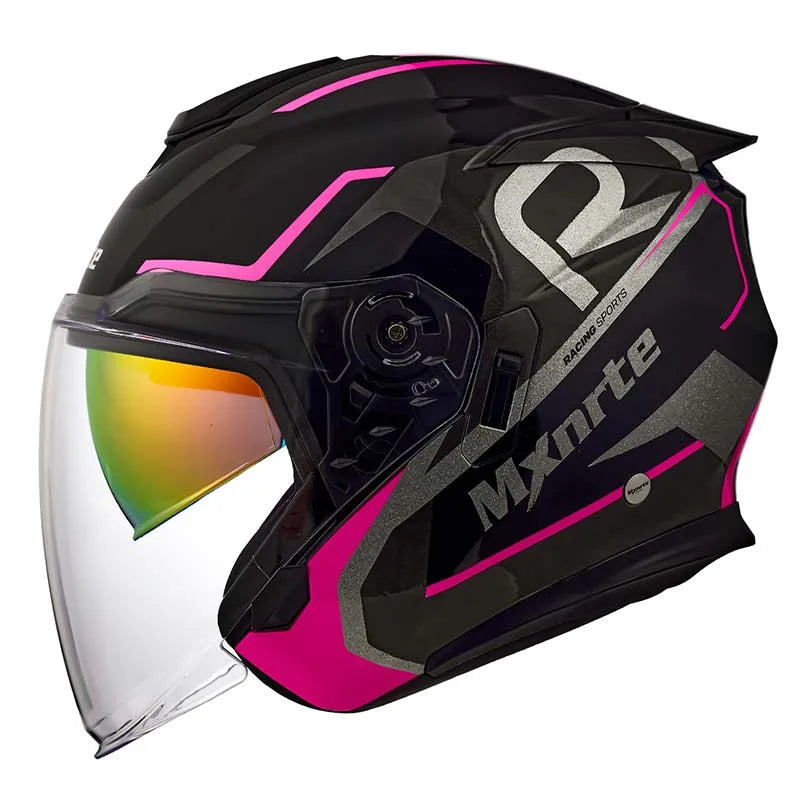 Casque moto Femme Noir & Rose Visière teinté