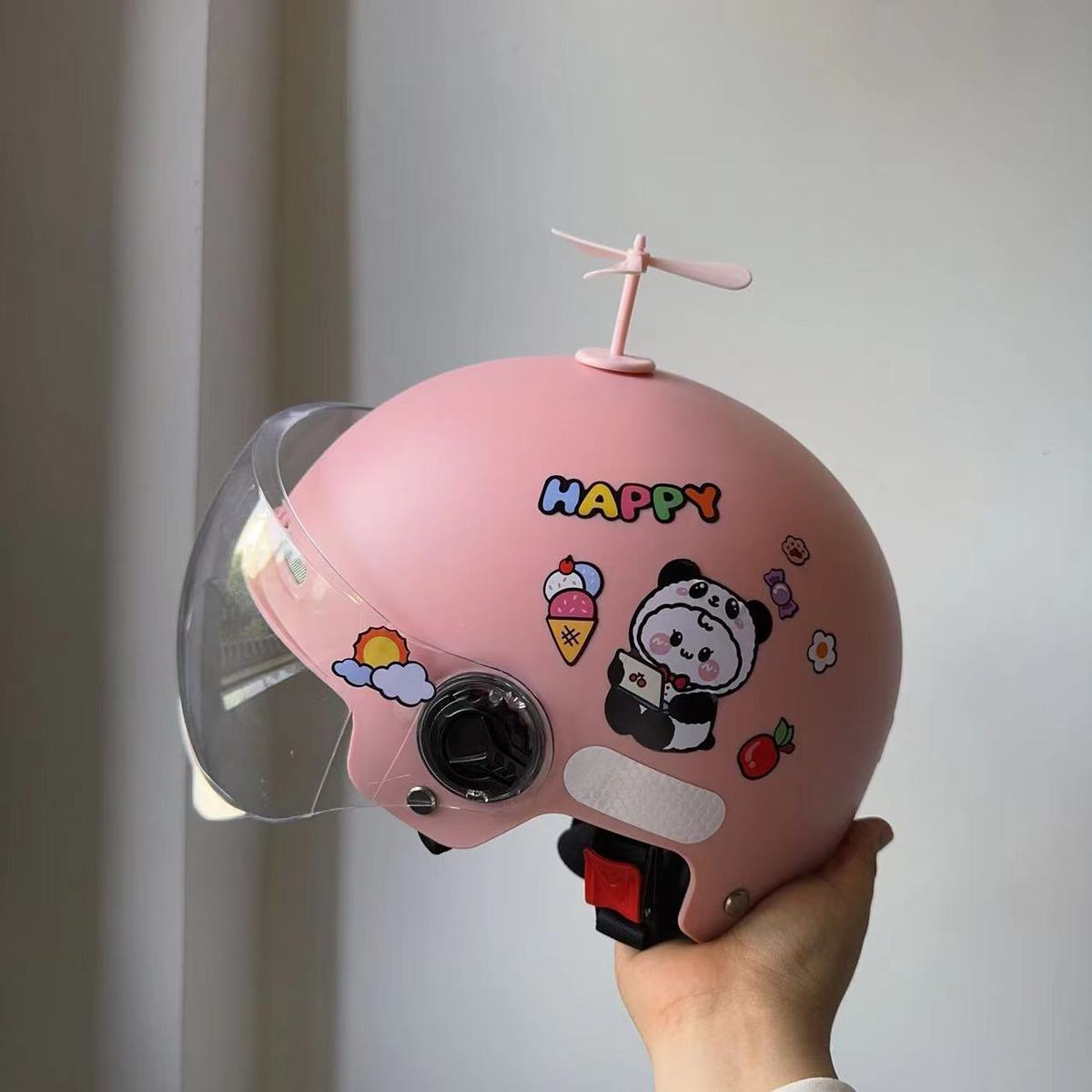 Casque moto vintage Enfant style Hélicoptère rose | 3 à 9 ans