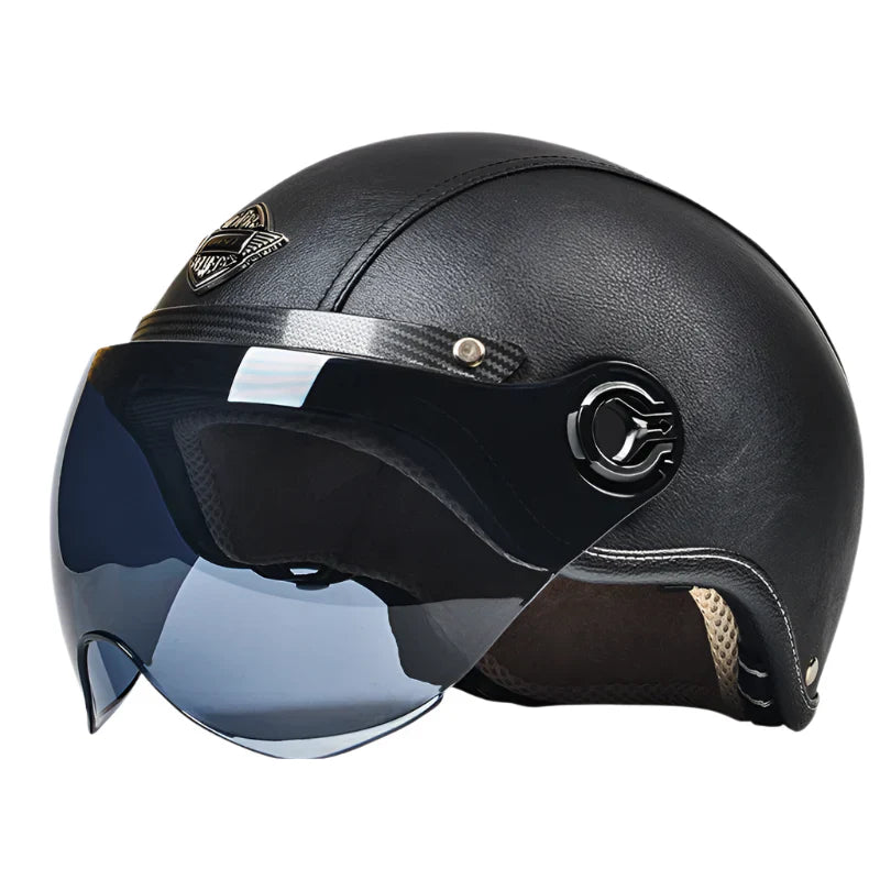 Casque Scooter Retro Vintage | Effet cuir Noir Mate