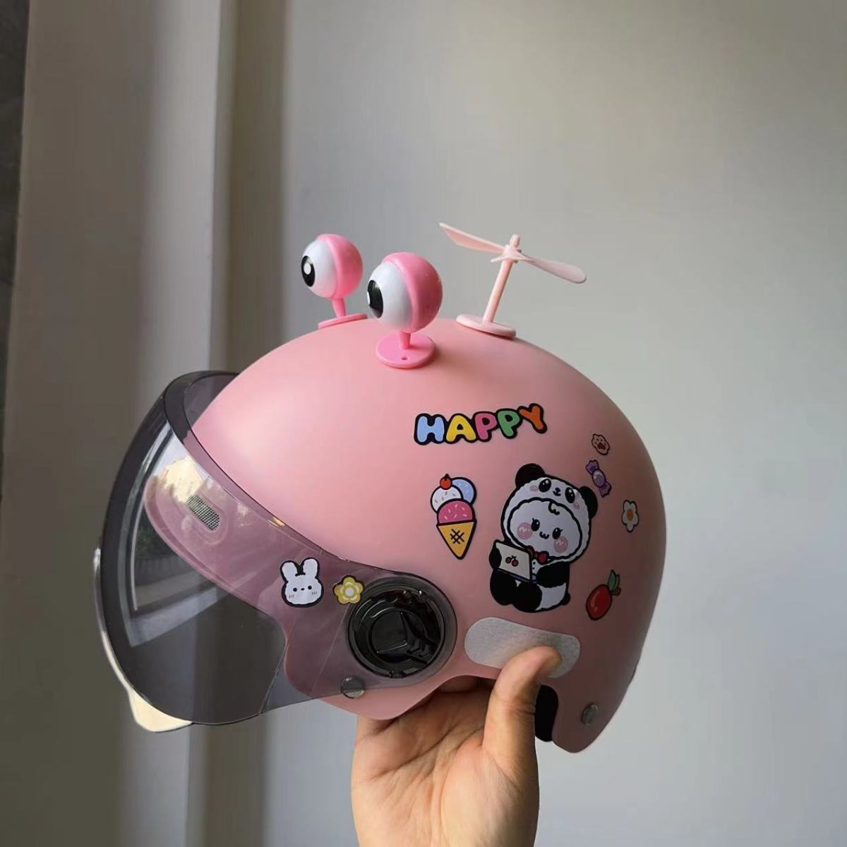 Casque moto vintage Enfant style Hélicoptère rose | 3 à 9 ans