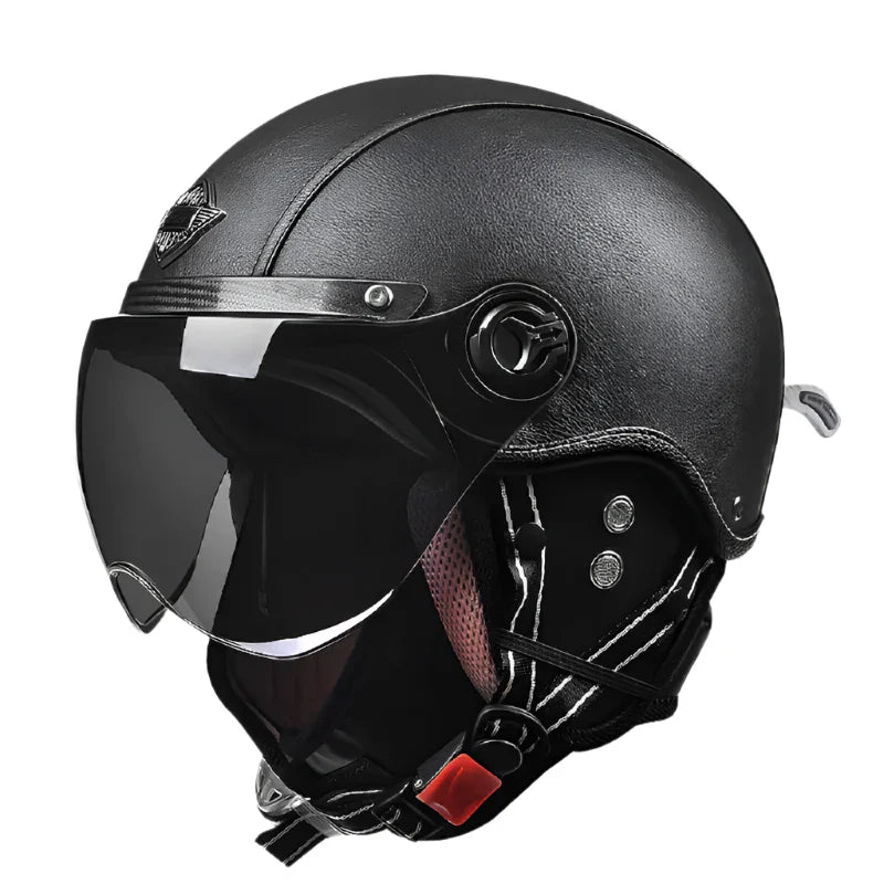 Casque Scooter Retro Vintage | Effet cuir Noir Mate