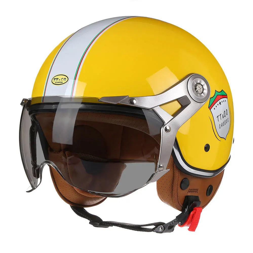 Casque moto Vintage | Visière anti éblouissement | Noir, rouge ou Jaune