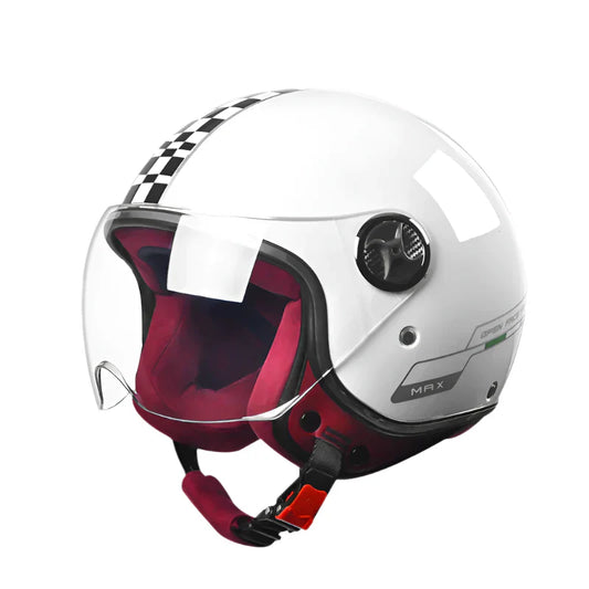 Casque Moto Vintage Femme Blanc/Bordeaux Ultra Confort