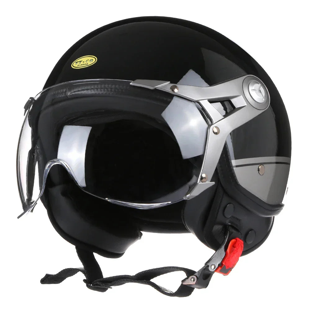 Casque moto Vintage | Visière anti éblouissement | Noir, rouge ou Jaune