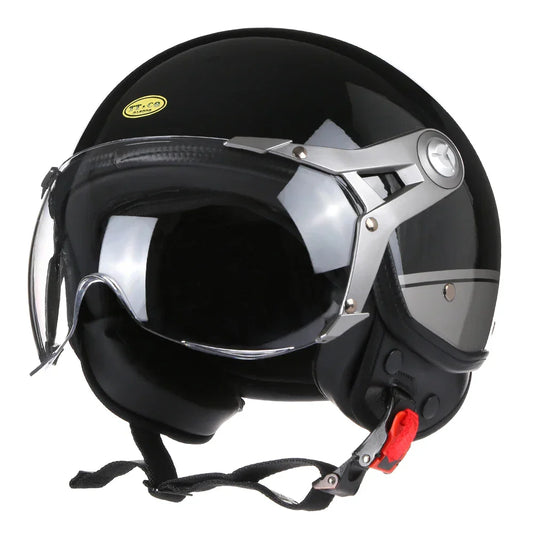 Casque moto Vintage | Visière anti éblouissement | Noir, rouge ou Jaune