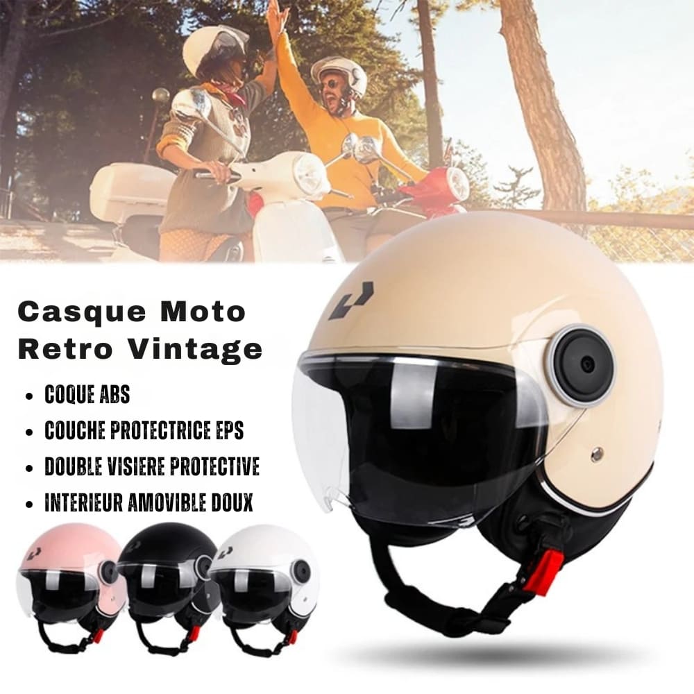 Casque Moto Retro Vintage Blanc  |  Double Visière