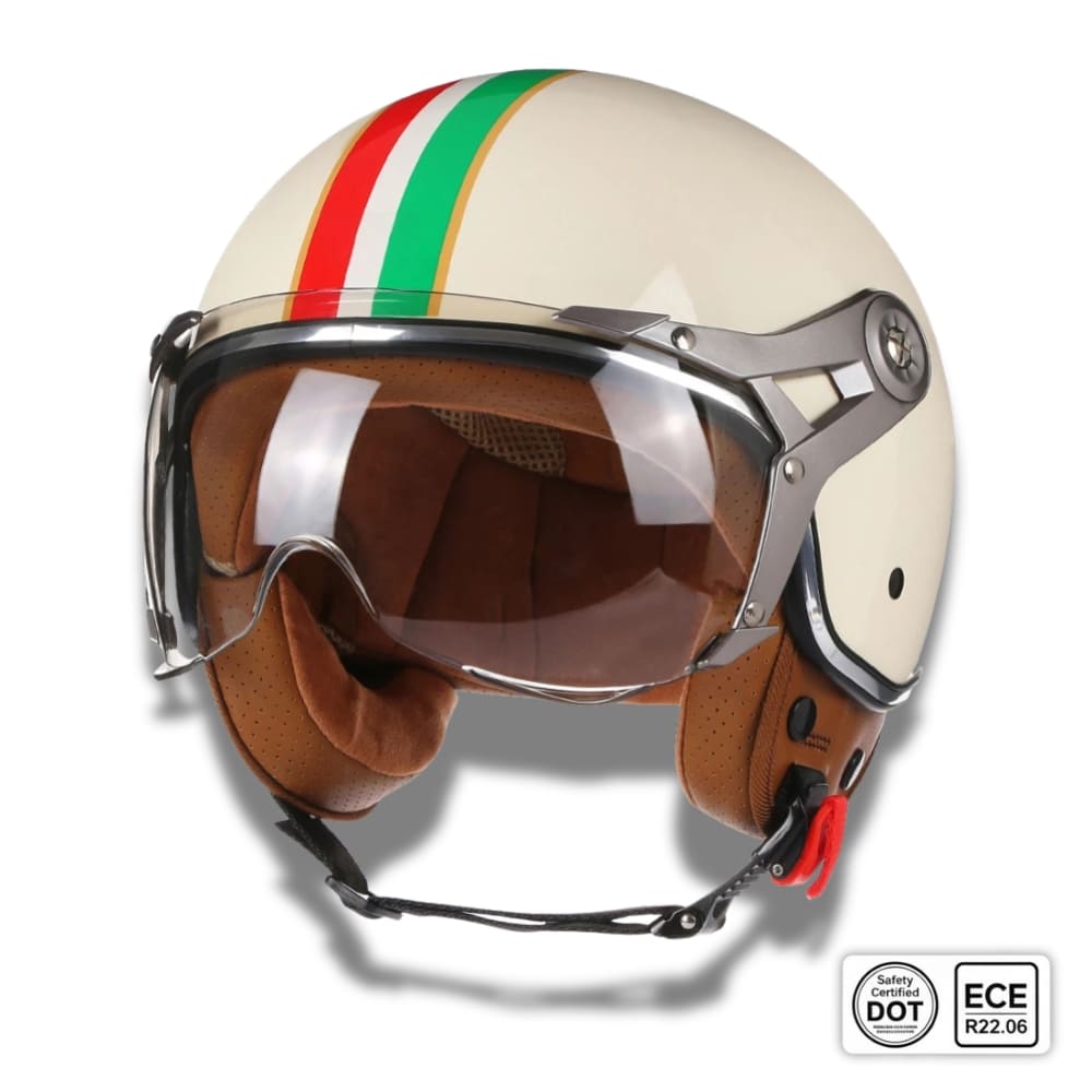 Casque moto Rétro Vintage Italia | Rétro Chopper Blanc, Vert, Rouge