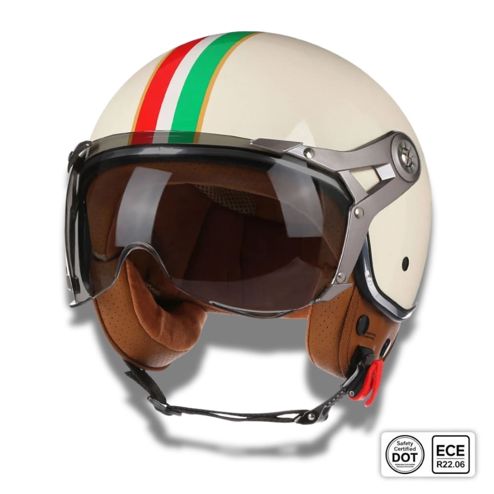 Casque moto Rétro Vintage Italia | Rétro Chopper Blanc, Vert, Rouge