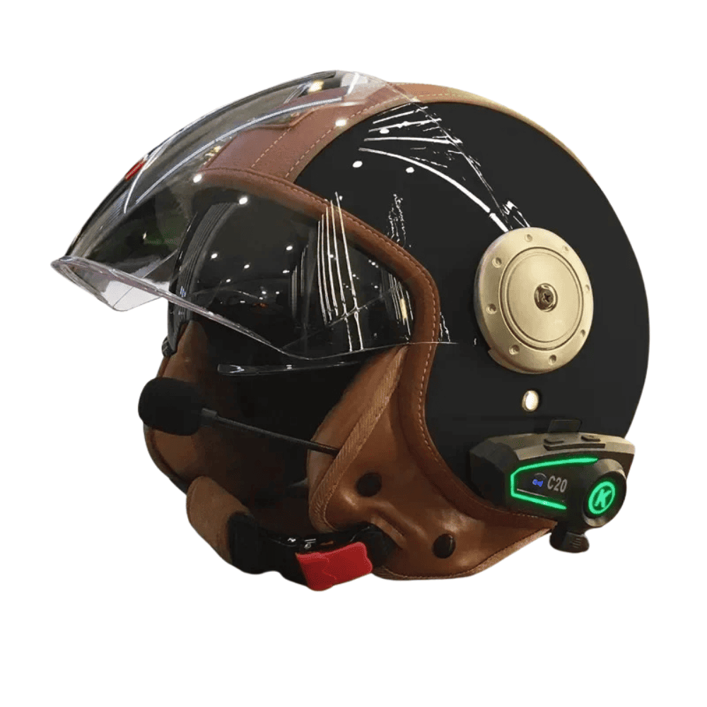 Casque De Moto Ouvert RUANLOV Casque Moto Jet Vintage ECE/Dot Homologué Casques Moto Bols Demi-Casque Rétro Ouvert Moto Adulte Casque 3/4 Open Face Moto Visière Pour Hommes Femmes (E L=58 Casque De