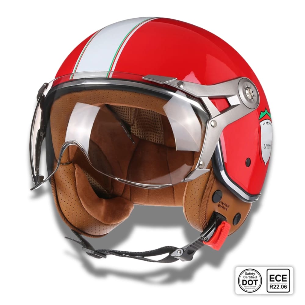 Casque moto Rétro Vintage Italia | Rétro Chopper Blanc, Vert, Rouge