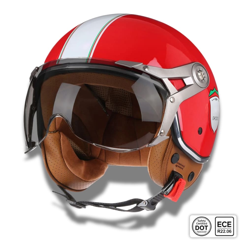 Casque moto Rétro Vintage Italia | Rétro Chopper Blanc, Vert, Rouge