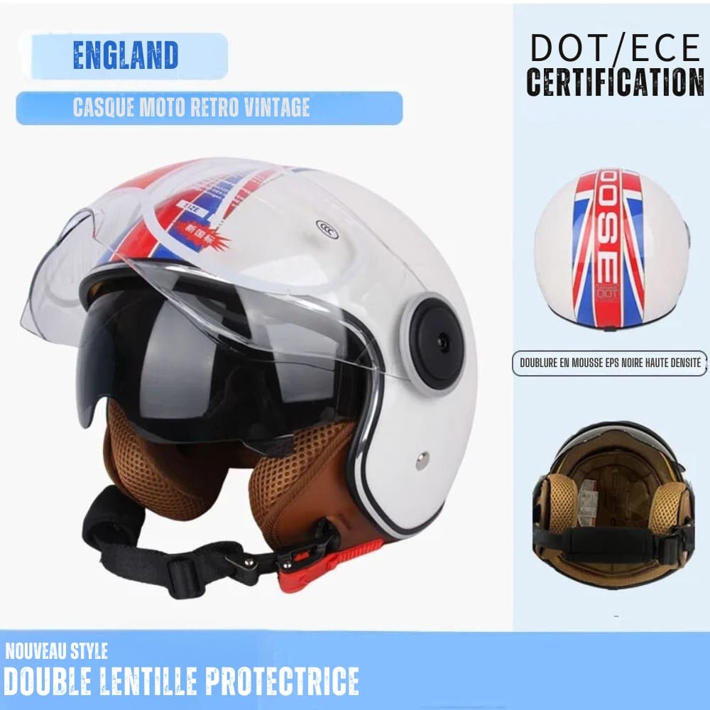 Casque Moto Retro Vintage Blanc  |  Double Visière