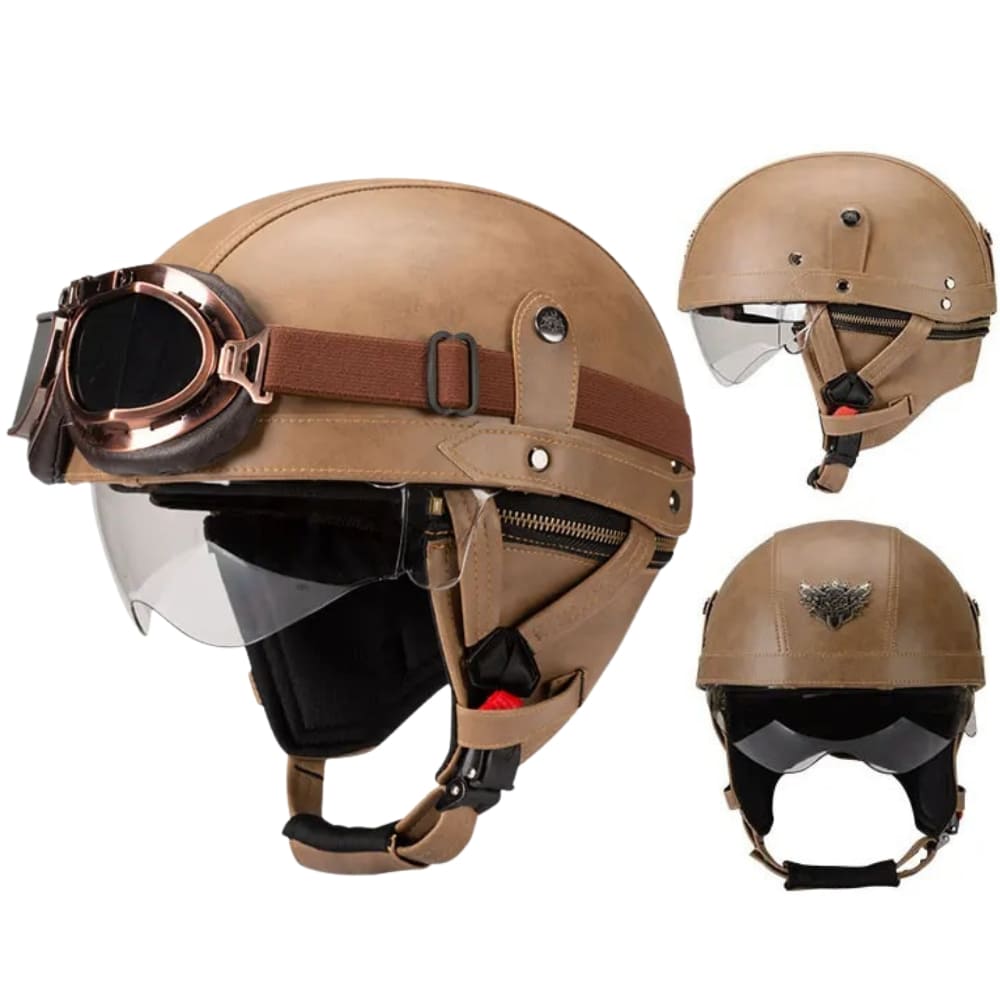 Casque moto Vintage avec Lunette | Livraison Gratuite | 3 CADEAUX OFFERT