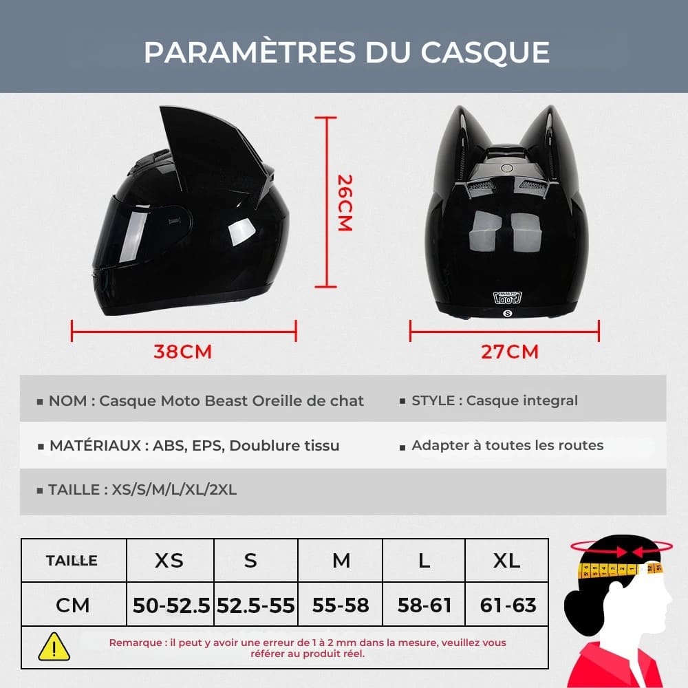 Casque moto Femme Oreille de Chat Noir | Integrale