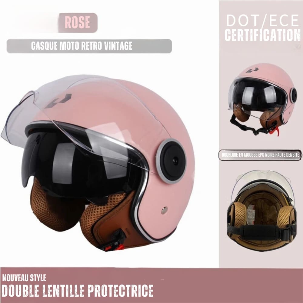 Casque Moto Retro Vintage Blanc  |  Double Visière
