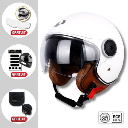 Casque Moto Retro Vintage Blanc  |  Double Visière