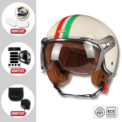 Casque moto Rétro Vintage Italia | Rétro Chopper Blanc, Vert, Rouge