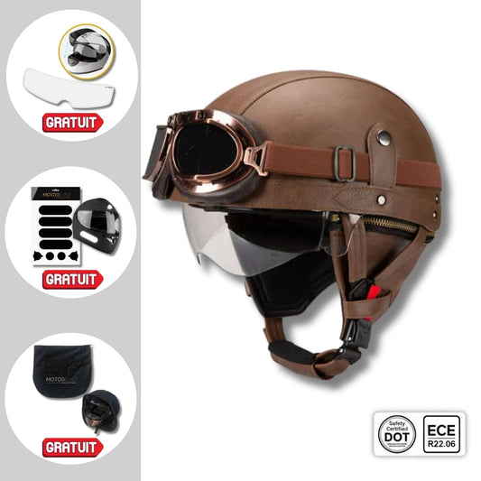 Casque moto Vintage avec Lunette | Livraison Gratuite | 3 CADEAUX OFFERT