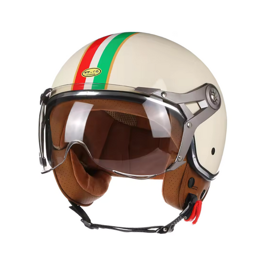 Casque moto Rétro Vintage Italia | Rétro Chopper Blanc, Vert, Rouge